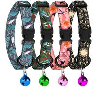 4PCS Breakaway Cat Collars with Bell - Cute Soft Adjustable Safety Kitten Collars 4-Pack - Nylon Pet Collars Nature Tribal Striped Floral Space Aztec Flowers Print (Nature)
