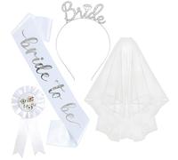 4Pcs Bridal Set - Rhinestone Bride Headband, Wedding Veil, Bride Sash & Badge - Elegant Bridal Hair Accessories Perfect for Bachelorette Party, Bridal Shower and Wedding Supplies