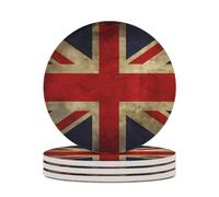 4PCS British Flag Coasters Non-Slip Round Drink Coasters with Ceramic Stone and Cork Base, Heat Resistant Absorbent 33.00Stone Coaster Set for Kinds of Mugs and Cups, 4 Inch