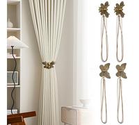 4pcs Bronze Magnetic Curtain Tiebacks, Resin Flying Bee & Butterfly Curtain Holdbacks, Decorative Vintage Curtain Ties for Home Bedroom Office