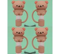 4Pcs Brown Teddy Bear Straw Cover for Stanley 40&30 Oz Cup, 10mm Silicone Straw Covers Cap for Stanley Cup Accessories, Cute Straw Topper for Tumblers, Straw Cap Stopper for Reusable Straws Tip Lids