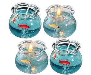 4pcs Bubble Candle Mini Candle Set, Cute Mini Fish Tank Design, Decorative Mini Candles for Home Ambiance, Pack of Four Bubble Candles in Fish Tanks Style