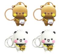 4PCS Bubu Dudu Keychain Mini Kawaii Cartoon Statue Bears Panda Figurine Cute Key Chains for Women Girl Backpacks Car Keys