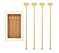4Pcs Bumble Bee Cocktail Stirrers Swizzle Sticks Stainless Steel 7.5" Coffee Beverage Stir Sticks with Gold Decor Top for Mixing Cocktail, Hot Cocoa, Creamer