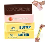 4Pcs Butter Squishy, Cheese Squishy Fidget Toys Kids Adults ADHD, Chocolate Strawberry Butter Stick Stress Balls Slow Rising Squishies Sensory Squeeze Toys for Home Office Desk Decor