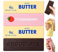 4Pcs Butter Squishy, Cheese Squishy Fidget Toys Kids Adults ADHD, Chocolate Strawberry Butter Stick Stress Balls Slow Rising Squishies Sensory Squeeze Toys for Home Office Desk Decor