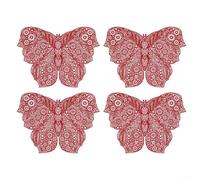 4pcs Butterfly Placemats PVC Heat Resistant Easy Clean Decorative Table Mats for Homes Dining Kitchen Restaurant Gold Red Pink(red)