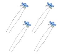 4pcs Butterfly Rhinestone Hairpin Metal U Shaped Slide Pin for Women | Blue Classic Style, Smooth Surface Finish, Birthday and Valentine Gift Choice, for Female Friends and Family