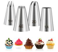 4pcs Cake Piping Tips, Decorating Supplies, Nozzles, Baking Tools for Buttercream, Icing, Birthday Cakes, Cupcakes, DIY Art - 1M 2D 4B 1A