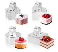 4Pcs Cake Ring Mousse Rings, Cooking Ring Stainless Steel Cake Circle Cake Mold with Forks, Mini Dessert Cheesecake Mould with Pusher & Lifter Cooking Rings for Crumpets Eggs Pastry Mousse Desserts