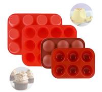4Pcs Cake Silicone Moulds Set, 2 x 12 Cups Silicone Muffin Trays Deep and Jumbo, 2 x 6 Cups Yorkshire Pudding Tray Semicircle, Non Stick Baking Trays Silicone Cake Moulds for Baking for Cupcakes