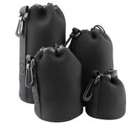 4pcs Camera Lens Bag Set, Protective Neoprene Lens Pouches with Drawstring,Water-Resistant Soft Plush Lens Case for DSLR Camera Lens, Thick Lens Bag 4 Sizes for Canon Nikon Sony Pentax Olympus（Black）