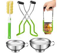 4Pcs Canning Funnel Set, 10cm & 14cm Jam Funnel for Wide Mason Jars, Including Stainless Steel Canning Jar Lifter, Grip Handle and Cleaning Brush for Transferring Liquid and Dry Ingredients