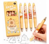 4Pcs Capybara Black Erasable Pens, Rub Out Pens with 0.5mm Fine Tip, Capybara Thermal Erasable Writing Tools for Students Adults, Supplies for Home School Office Travel Daily Writing & Gift Giving