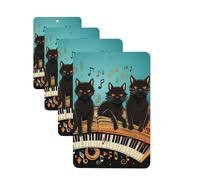 4Pcs Car Air Fresheners Cards Cats lying on the piano keyboard Hanging Fragrance Scented Cards Lasting Scent Car Aromatherapy Tablets Auto Rearview Mirror Pendant for Wardrobe Shoe Cabinet