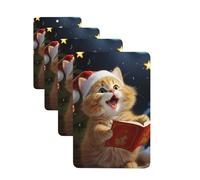 4Pcs Car Air Fresheners Cards Cute Cat Sing Christmas Carols Hanging Fragrance Scented Cards Lasting Scent Car Aromatherapy Tablets Auto Rearview Mirror Pendant for Wardrobe Shoe Cabinet