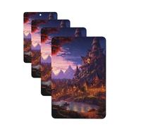 4Pcs Car Air Fresheners Cards Fantasy Town Hanging Fragrance Scented Cards Lasting Scent Car Aromatherapy Tablets Auto Rearview Mirror Pendant for Wardrobe Shoe Cabinet