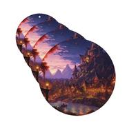 4Pcs Car Air Fresheners Cards Fantasy Town Hanging Fragrance Scented Cards Lasting Scent Car Aromatherapy Tablets Auto Rearview Mirror Pendant for Wardrobe Shoe Cabinet