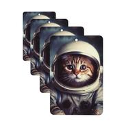 4Pcs Car Air Fresheners Cards Long Lasting Double Sided Hanging Fragrance Scented Card Animal Cat Astronaut Car Aromatherapy Tablets Auto Rearview Mirror Pendant for Men Women