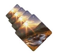 4Pcs Car Air Fresheners Cards Mountain Sunrise Landscape Hanging Fragrance Scented Cards Lasting Scent Car Aromatherapy Tablets Auto Rearview Mirror Pendant for Wardrobe Shoe Cabinet