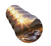 4Pcs Car Air Fresheners Cards Mountain Sunrise Landscape Hanging Fragrance Scented Cards Lasting Scent Car Aromatherapy Tablets Auto Rearview Mirror Pendant for Wardrobe Shoe Cabinet
