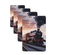 4Pcs Car Air Fresheners Cards Steam Train Depart Sunset Hanging Fragrance Scented Cards Lasting Scent Car Aromatherapy Tablets Auto Rearview Mirror Pendant for Wardrobe Shoe Cabinet