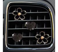 4PCS Car Air Vent Clips, Cute Flower Auto Air Fresheners Vents Clips Diamond Vent Clip Interior Decor Charm Bling Car Accessories Decoration for Women (Black, one size)