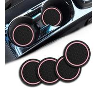 4PCS Car Cup Holder Coasters, Dustproof Automotive Interior Accessories Mat,2.75 Inch Non-Slip Insert Water Bottle Holder Pads, Universal for Vehicles, Trucks, RVs and More (Black/Pink)