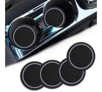 4PCS Car Cup Holder Coasters, Dustproof Automotive Interior Accessories Mat,2.75 Inch Non-Slip Insert Water Bottle Holder Pads, Universal for Vehicles, Trucks, RVs and More (Black/Gray)