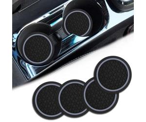 4PCS Car Cup Holder Coasters, Dustproof Automotive Interior Accessories Mat,2.75 Inch Non-Slip Insert Water Bottle Holder Pads, Universal for Vehicles, Trucks, RVs and More (Black/Gray)
