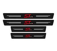 4Pcs Car Door Sill Protector Kick Plate Guard for Ford Focus EcoSport Kuga Mondeo Fiesta Puma, Carbon Fiber Automobile Threshold Protection Sticker Welcome Pedal Decor Accessories Red