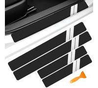4Pcs Car Door Sill Protector Strips, Universal Carbon Fiber Door Sill Protectors,Anti-Tread Protection Sticker for Front and Rear Entry (White)