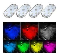4Pcs Car LED Lights Interior, 7 Colors Ambient Interior Car Light with 6 Bright LED Lamp Beads, Portable USB Rechargeable Car Interior Led Night Light for Car Decor