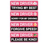 4Pcs Car Novice Driver Magnetic Stickers, Removable Lovely Student Driver Sticker Magnet Supplies for Car, Keep Your Distance Safety Sign Suitable for Novice Drivers & Students