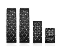 4Pcs Car Seat Belt Covers Crystal Leather Handbrake Cover Pads Rhinestone Gear Cushion