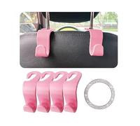 4Pcs Car Seat Headrest Hook, Space Saving Hanger Storage Organizer, Durable Backseat Headrest Holder, Universal Auto Interior Accessories With Push Start Button Cover (Pink)