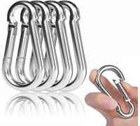 4Pcs Carabiner Clip, 304 Stainless Steel M6 Clips, Carabiner Clips 60mm Small Carabiner Clip Heavy Duty Holds Up to 70Kg for Outdoor, Fishing, Hiking, Traveling, Dog Leash & More