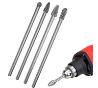 4PCS Carbide Rotary Burr Set 1/4, 155mm Length Long Shank Double Cut Die Grinder Drill Bits for Metal Wood Jade Carving Engraving Polishing Drilling Milling Cutting