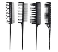 4pcs Carbon Fiber Highlights Comb Set Hair Dye Coloring Tools | Four-piece Styling Assortment, Strand-picking Hooks, Wide Teeth, Pointed Tail, Comfortable Grip, Black Finish, Home Treatment