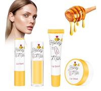 4Pcs Care Set - Mask, Balm, Oil, Scrub, Honey Milk Overnight Sleeping Lip Repair Set, Moisturizing & Nourishing for Dry and Cracked Lips, Natural Exfoliator