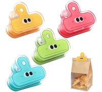 4PCS Cartoon Acrylic Food Clips, Big Eye Bag Clips for Snacks and Kitchen, Reusable Plastic Clip for Food Bag Sealing, Great for Freezer Bags Lunch Bags Coffee Pantry Organization Travel