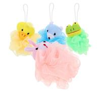 4pcs Cartoon Animal Bath Loofah Ball Pe Scrubber for Bath Time | Cute Set, Rich Foam Cleansing, Removes Dead Skin Cells, Supple Touch for Daily Bathing