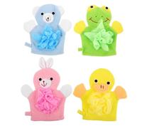 4pcs Cartoon Baby Bath Gloves with Bubble Mesh Scrubber Mitts | Microfiber and PE Blend, Chest and Arms Use, Practical Sturdy Touch, for Children Bathing Comfort Random Color