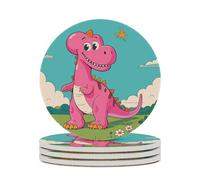 4PCS Cartoon Dinosaur Images Coasters Non-Slip Round Drink Coasters with Ceramic Stone and Cork Base, Heat Resistant Absorbent 33.00Stone Coaster Set for Kinds of Mugs and Cups, 4 Inch