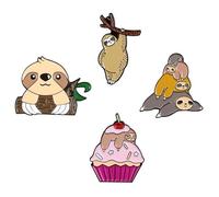 4pcs Cartoon Sloth Brooch Alloy Pins for Jackets and Dresses | Fine Polished Plating Finish, Lovely Animal Look, Easy to Wear, Gift-ready Style for Students and Collectors