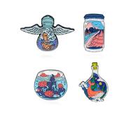4Pcs Cartoon Whale Drift Bottle Flower Fish Tank Enamel Pins Cute Ocean Animal Brooches Lapel Pins Badges On Backpack Clothes Jewelry For Women Kids Friends