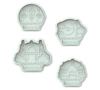 4pcs Castle Cookie Mold Set, White Abs Baking Accessory