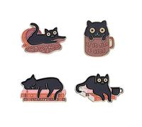 4Pcs Cat Book Coffee Lovers Brooch pin for Women Girls Enamel Cartoon Bookworm Literature Metal Badges Lapel Pins Brooches Cute Funny Black Cats Reading Club Jackets Jeans Fashion Jewelry