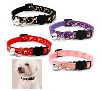 4Pcs Cat Collar with Bell, Cat Collars Quick Release, Kitten Collar, Adjustable from 19 to 32cm Bell Moons Stars Cute Kitty, Durable and Stylish Comfortable Fit for Pet Dog Kittens Puppy