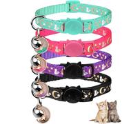 4PCS Cat Collar with Bells,Breakaway Cat Collars,Moons Stars Cute Kitty Adjustable Safe Kitten Collars Pendant Glow in The Dark,Cat Collars for Girl Cats 8.0-13.0 Inch(Black&Purple&Pink&Teal)